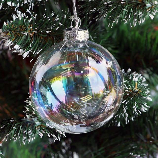 Warmiehomy 10 X Christmas Tree Baubles Iridescent Glass Fillable Ornaments Ball for Christmas Party Birthday Wedding Decorations 6cm