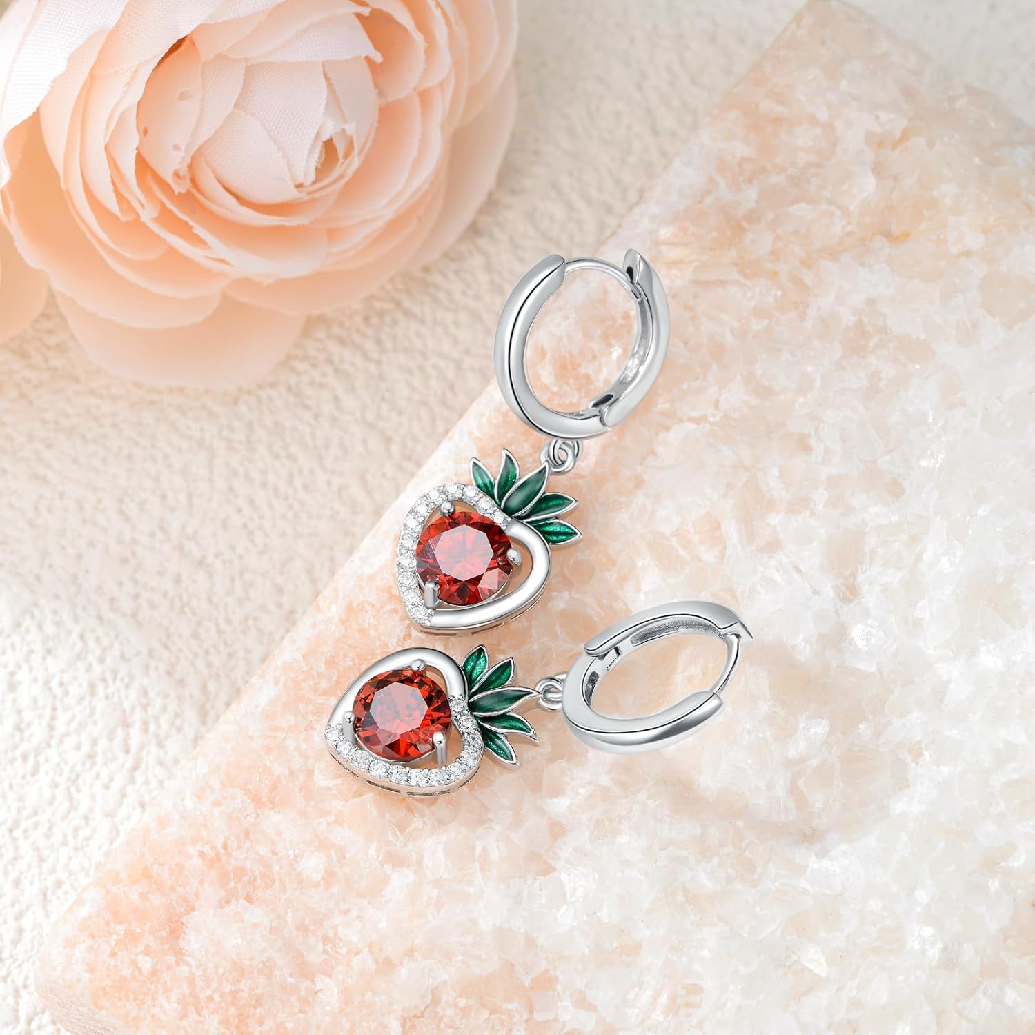 Lemon/Watermelon/Strawberry/Pineapple Earrings 925 Sterling Silver Fruit Hoop Earrings Fruit Jewelry Gift for Women - Image 2