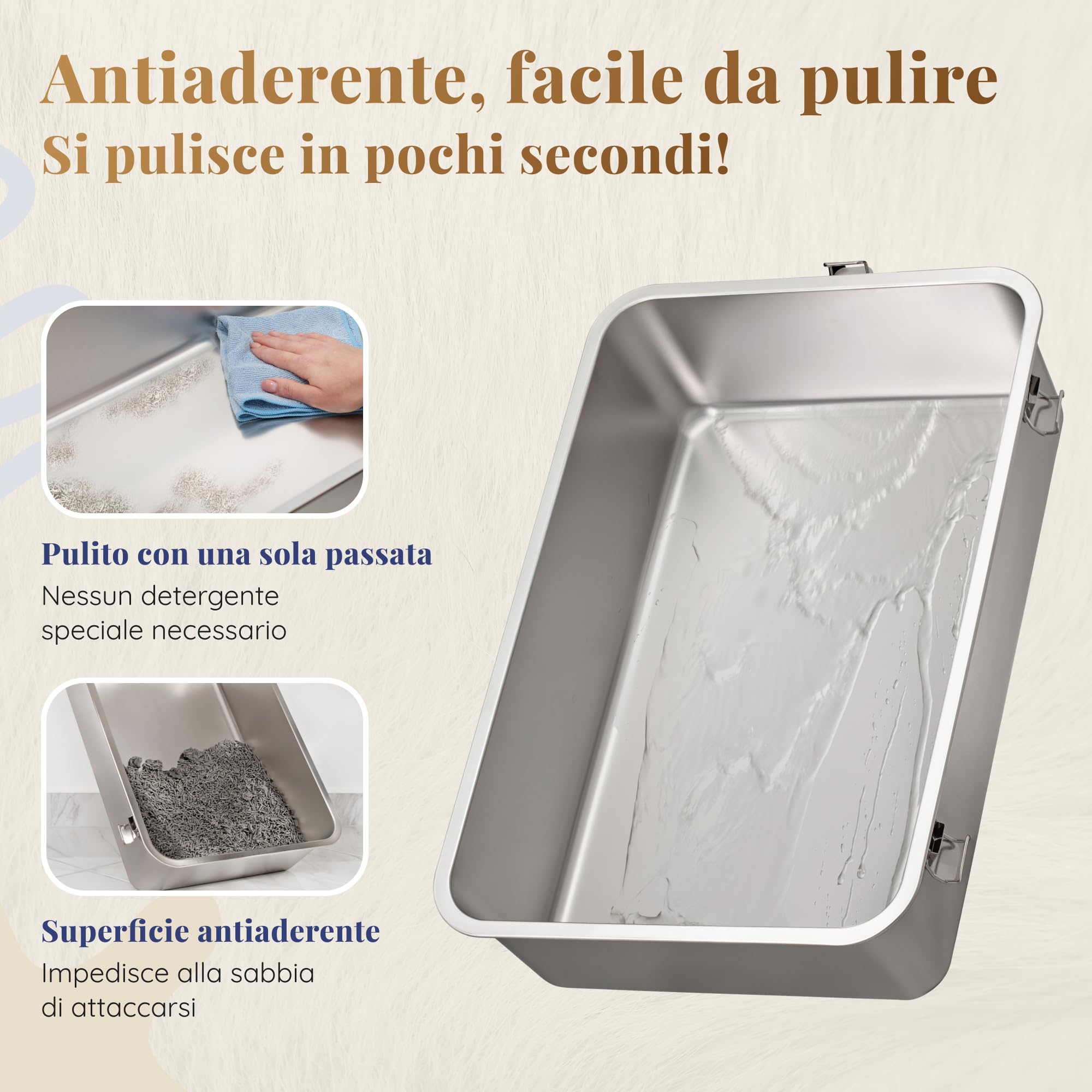 Lettiera Acciaio Inox – Inodore e Antiaderente – La Cassetta Gatto Inox XXL – Capacità 38L – Lettiere in acciaio per gatti – Con Paletta e Tappetino per Lettiera – 60 × 40 × 32 cm