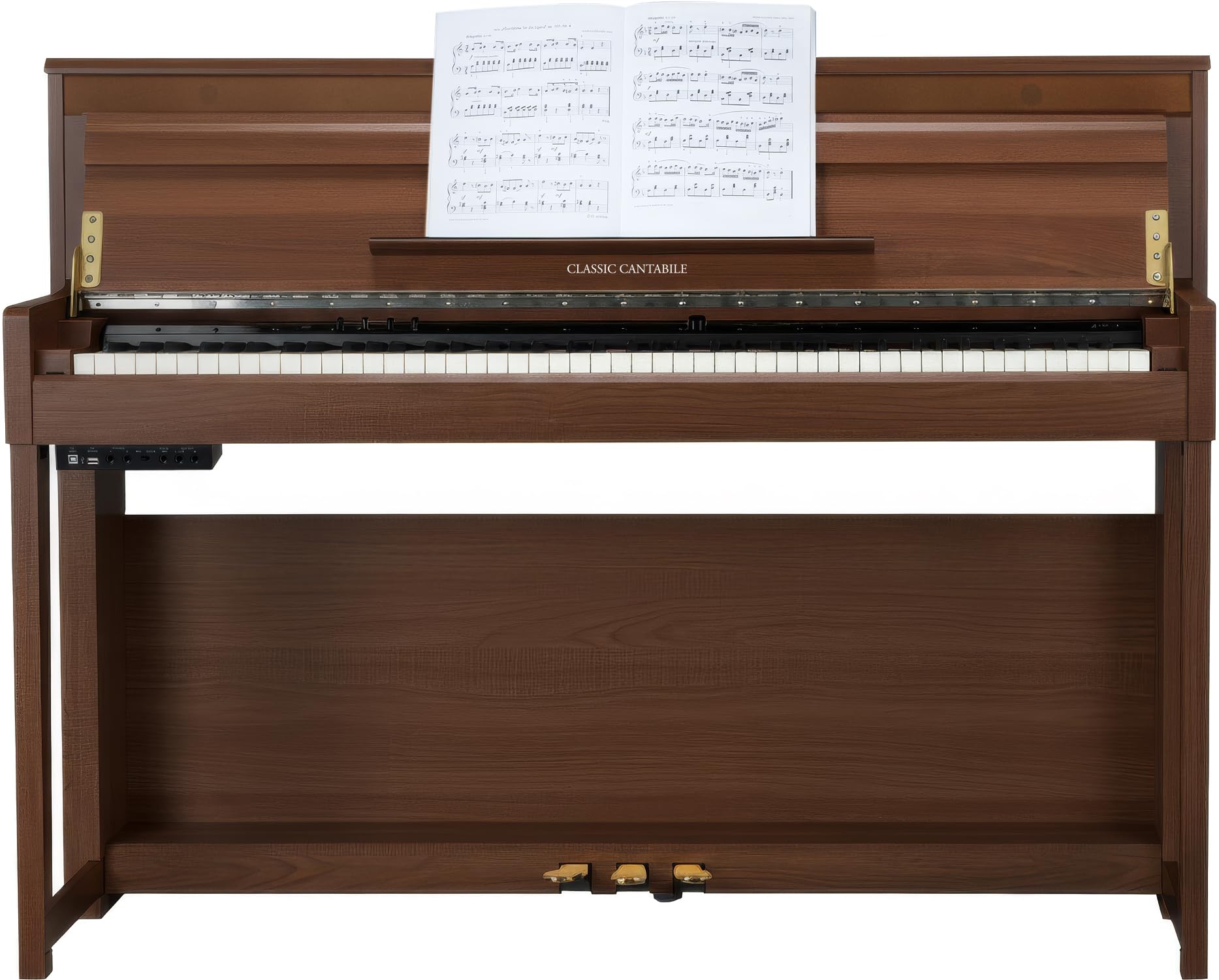 Classic Cantabile UP-1 OM Upright E-Piano - 88 gewichtete Tasten mit Graded Hammer Tastatur, Ivory Touch, 256 Polyphonie, 40 Sounds, OLED Display, 3 Pedale, USB MP3 Recorder - Okoume