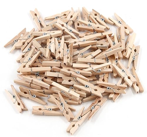 Pinzas de madera para ropa, 1.22 pulgadas, resistentes de madera natural, clips para colgar fotos, manualidades de papel, 100 unidades