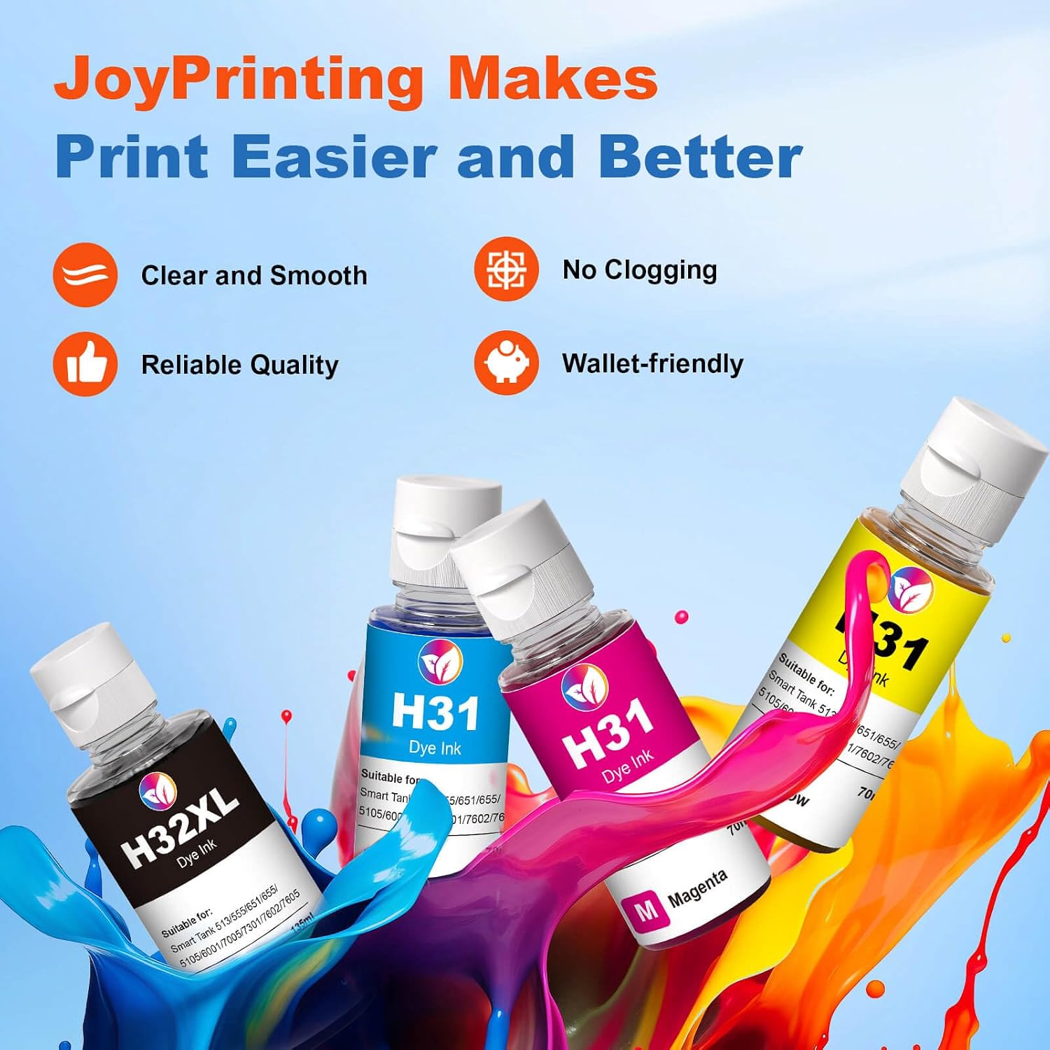 32XL Ink Compatible with HP 32XL Black Ink Bottle hgt32xl Ink Black Work for HP Smart Tank 5000 5101 7602 6001 7301 5103 Smart Tank Plus 570 651 (135ML, 2 Pack)