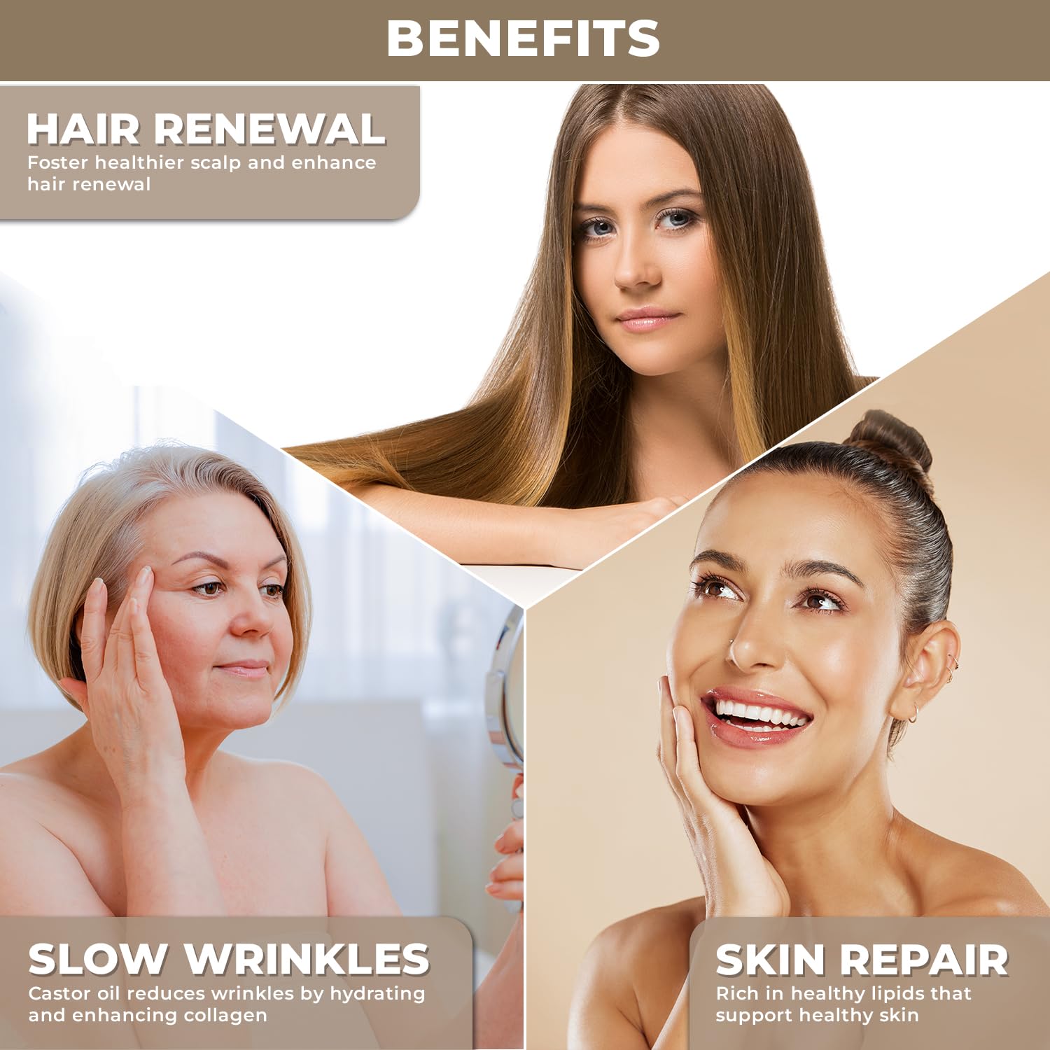 Plant Based Castor Oil, Pure Organic Cold Pressed Carrier Oil for Hair Eyelashes, Eyebrows & Skin Care - Image 3