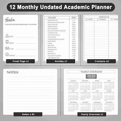 Miniatura 5 de Agenda sin fecha, kit de agenda académica mensual y semanal 2025, cuaderno diario feela A5 para estudiantes, suministros escolares con resaltadores,