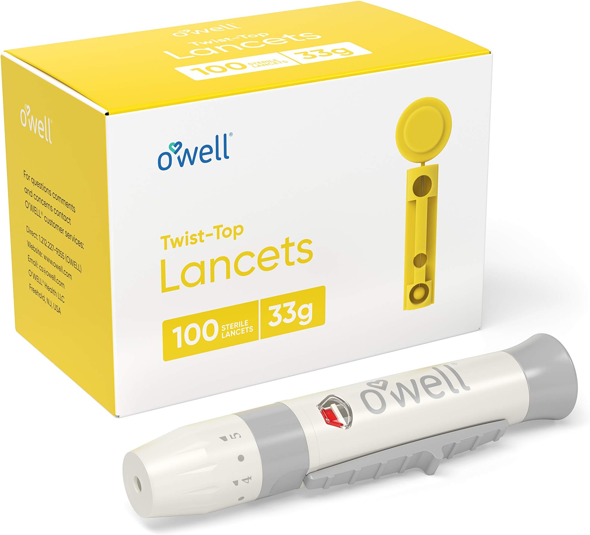 OWELL Twist Top Lancets 26 Gauge, 100 Count Ultra Thick Needle Lancets for Blood