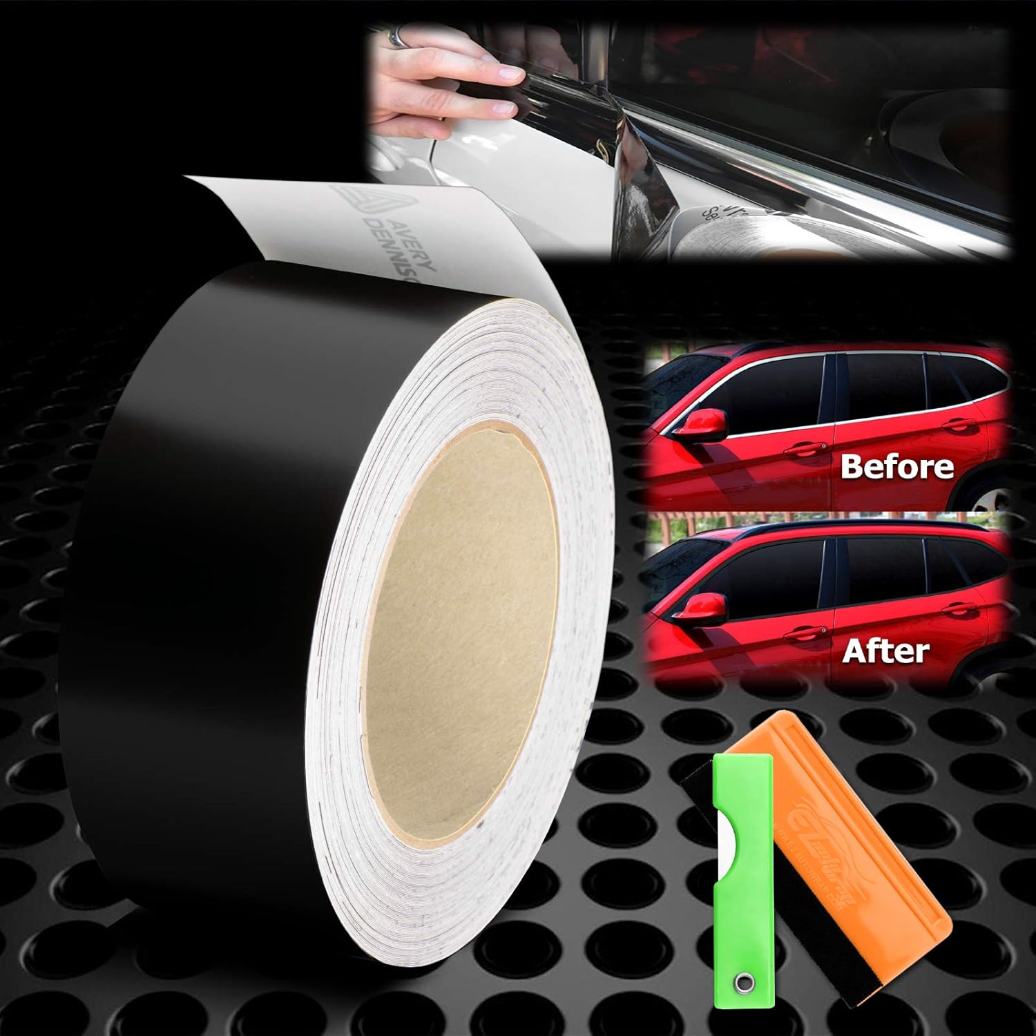 Free Tool Kit Avery Dennison Satin Black Vinyl Wrap Kit for Black Out Chrome Delete Window Trim Door Trim 2" x75Ft