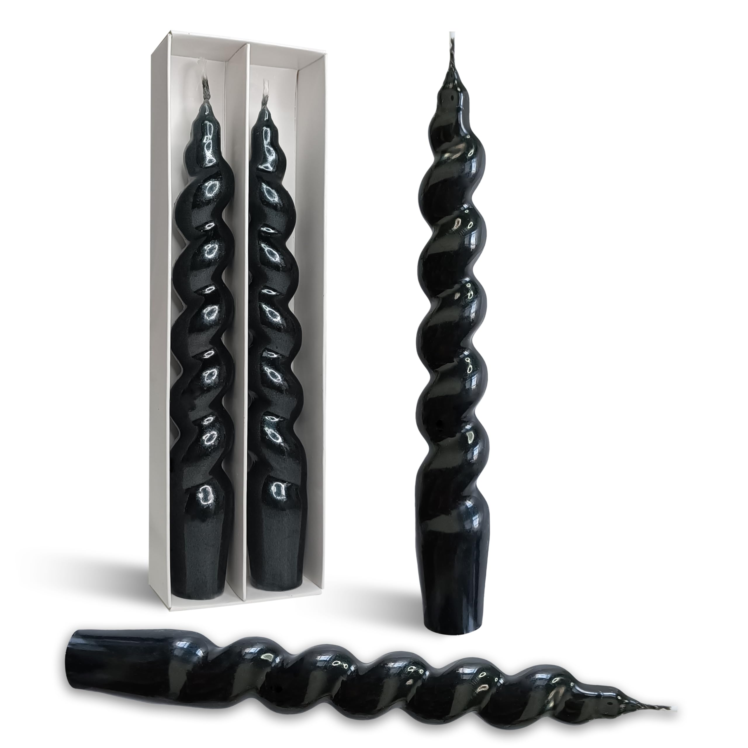 Short Spiral Taper Candles 7.5 Inch Black Smokeless Candle Stick Handmade Unscented Twisted Candlestick for Dinner Home Church Decoration 2 Pcs
