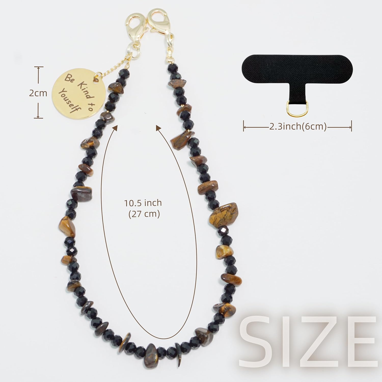 Beaded Phone Charm Nature Stone Cell Phone Wrist Strap Crystal Beaded Charm Stone Beads Chain Wrist Lanyard Hand Wristlet - Yellow Tiger’s Eye - Image 4