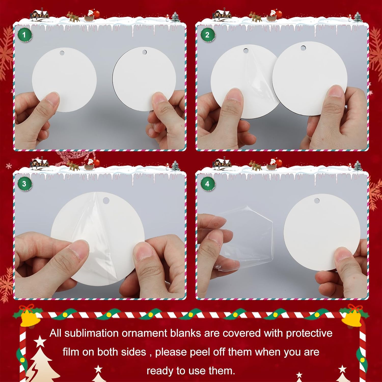 30Pcs Sublimation Ornament Blanks, Round Sublimation Blanks Pendants Bulk for Christmas Day and Halloween Day Ornaments Supplies, DIY Decor(3 inches) - Image 3