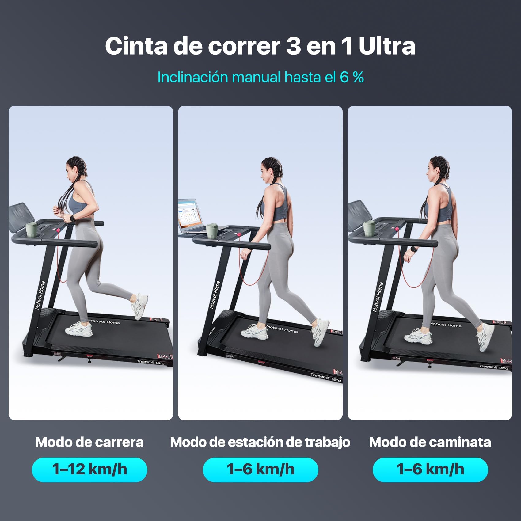 Mobvoi Cinta de Correr 3 en 1 Cinta de Correr Casera Plataforma para Caminar en Casa，Cintas de Correr eléctricas, Cintas de Correr para Oficina，12 km/h 120 kg