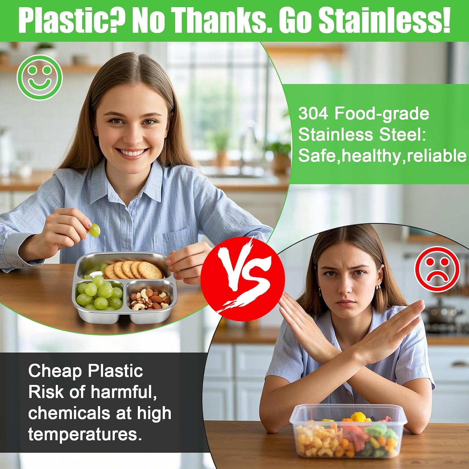 Palksky Snackle Box Container Stainless Steel, 2Pack Reusable Snack Bento Box with Lids, 3 Compartments Metal Food Storage Containers for Picnic, Travel - Image 4