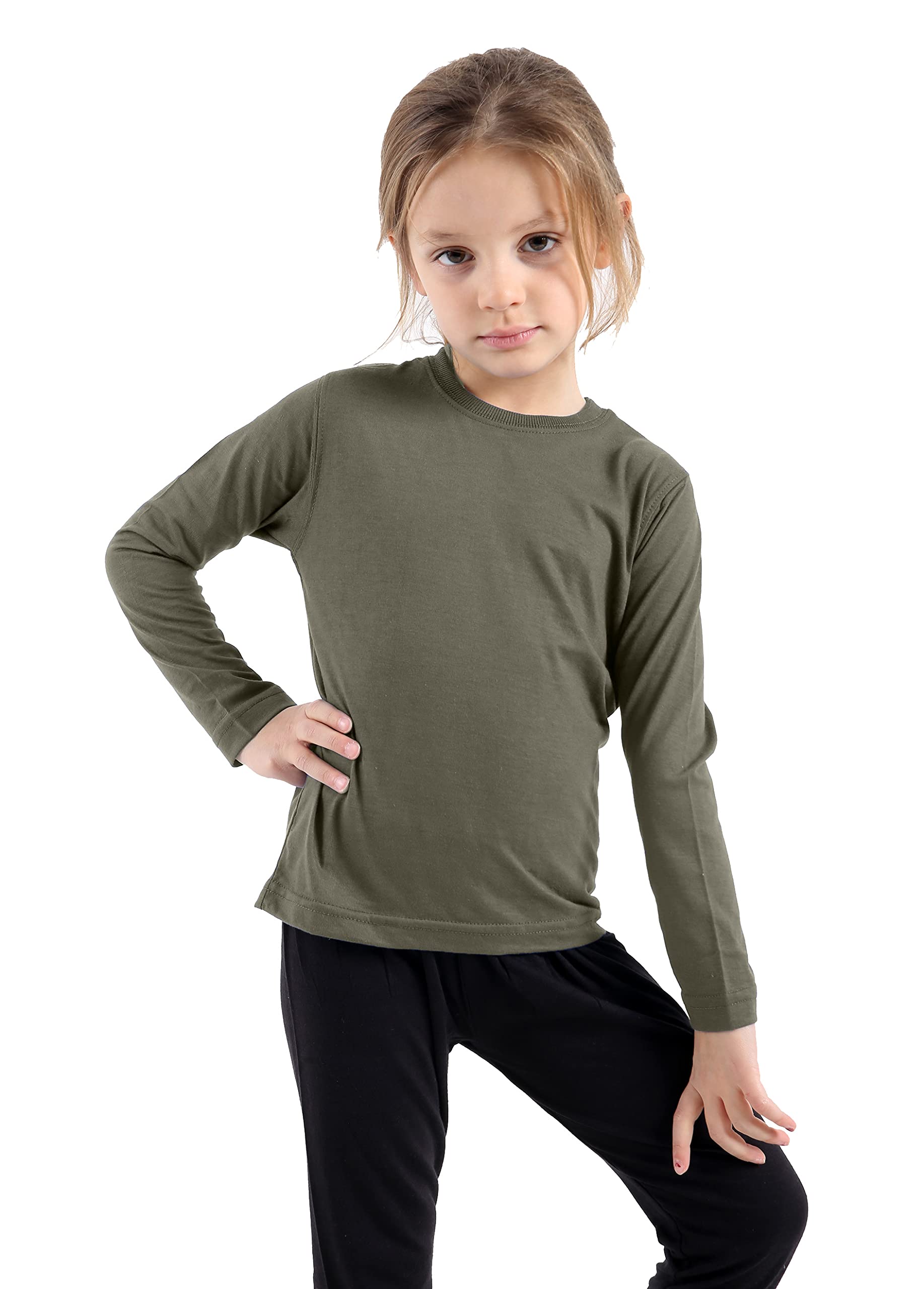 GW CLASSY OUTFIT Camisetas de manga larga para niños y niñas, color liso, camiseta básica para el colegio, camisetas para niños, camisetas con cuello redondo, jersey de uniforme, talla Reino Unido (ca