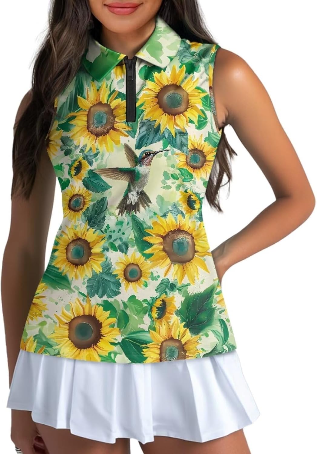 Women's Sleeveless Golf Shirts V Neck Zip Up Lightweight Athletic Tank Tops Tennis Golf Shirts for Woman XS-2XL