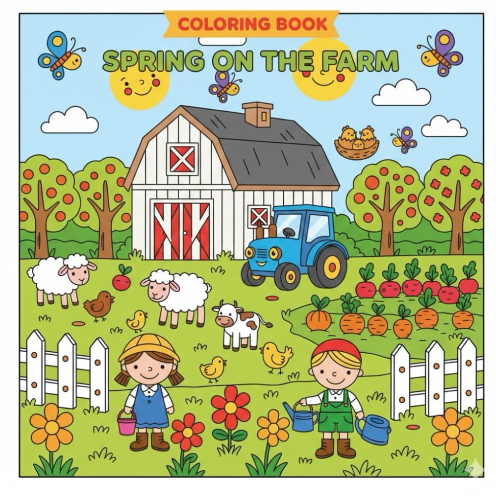 Spring on the Farm: Coloring Book for toddlers 2–4: Cute Farm Animals, Simple Shapes, Big Bold Outlines for Toddlers & Preschoolers