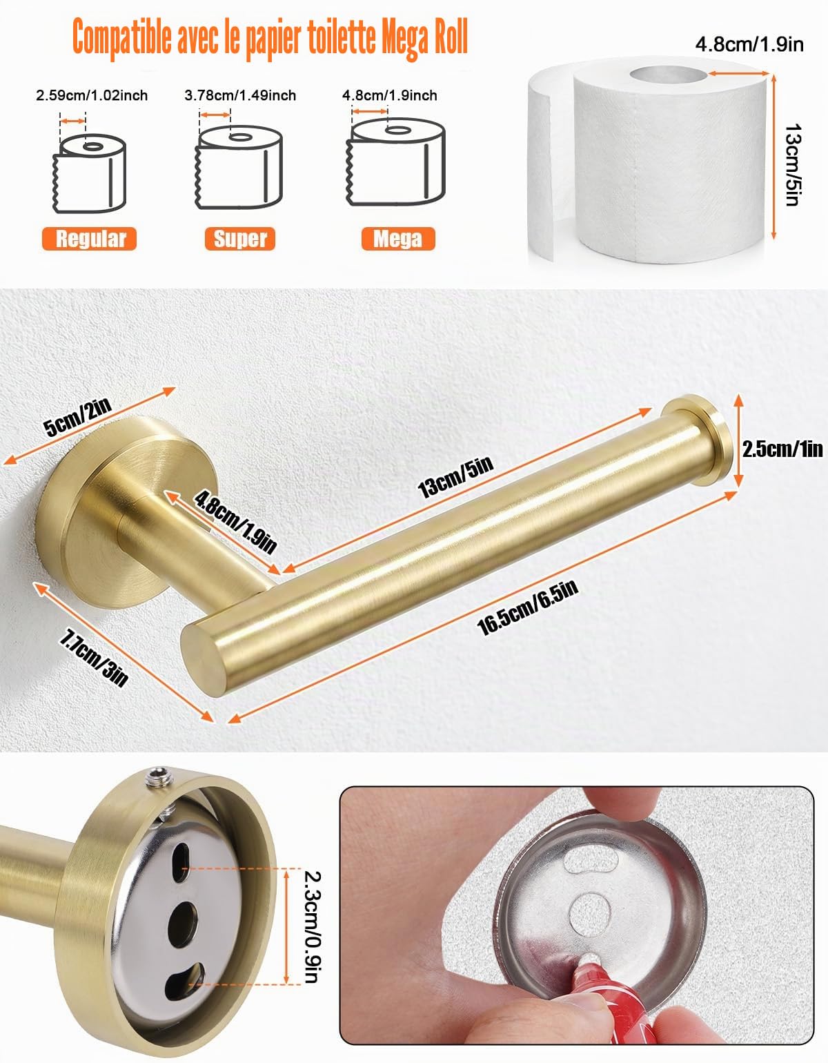 YUET Porte-Papier Toilette en Acier Inoxydable 304 Fixation Murale Support Porte Rouleau Papier Toilette pour Salle de Bain Accessoire de Derouleur Papier Distributeur Toilette WC en Or Brossé