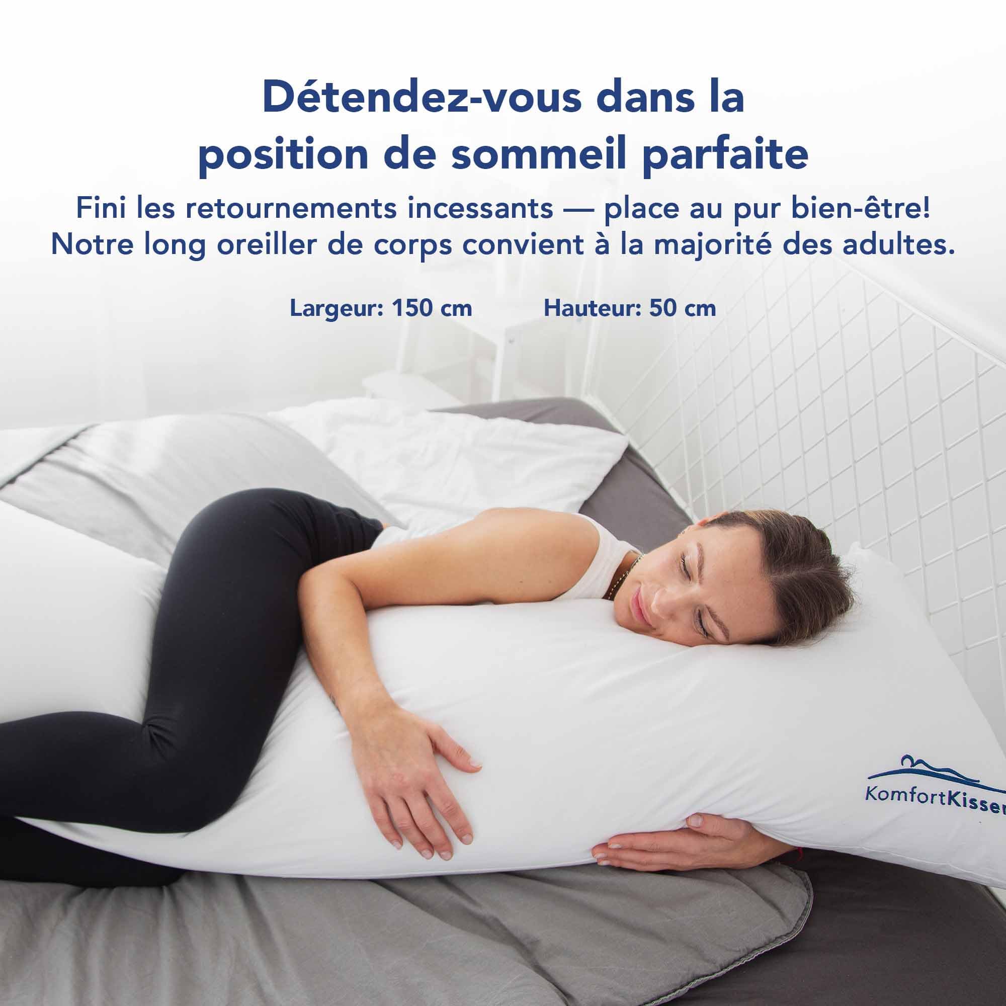 MKS Body Pillow 150 x 50 cm – Oreiller de Corps pour Adulte avec Housse en Coton – Traversin Plat et Coussin Long pour Lit – Idéal comme Coussin pour Dormir sur le Côté, Grossesse et Soutien – Blanc