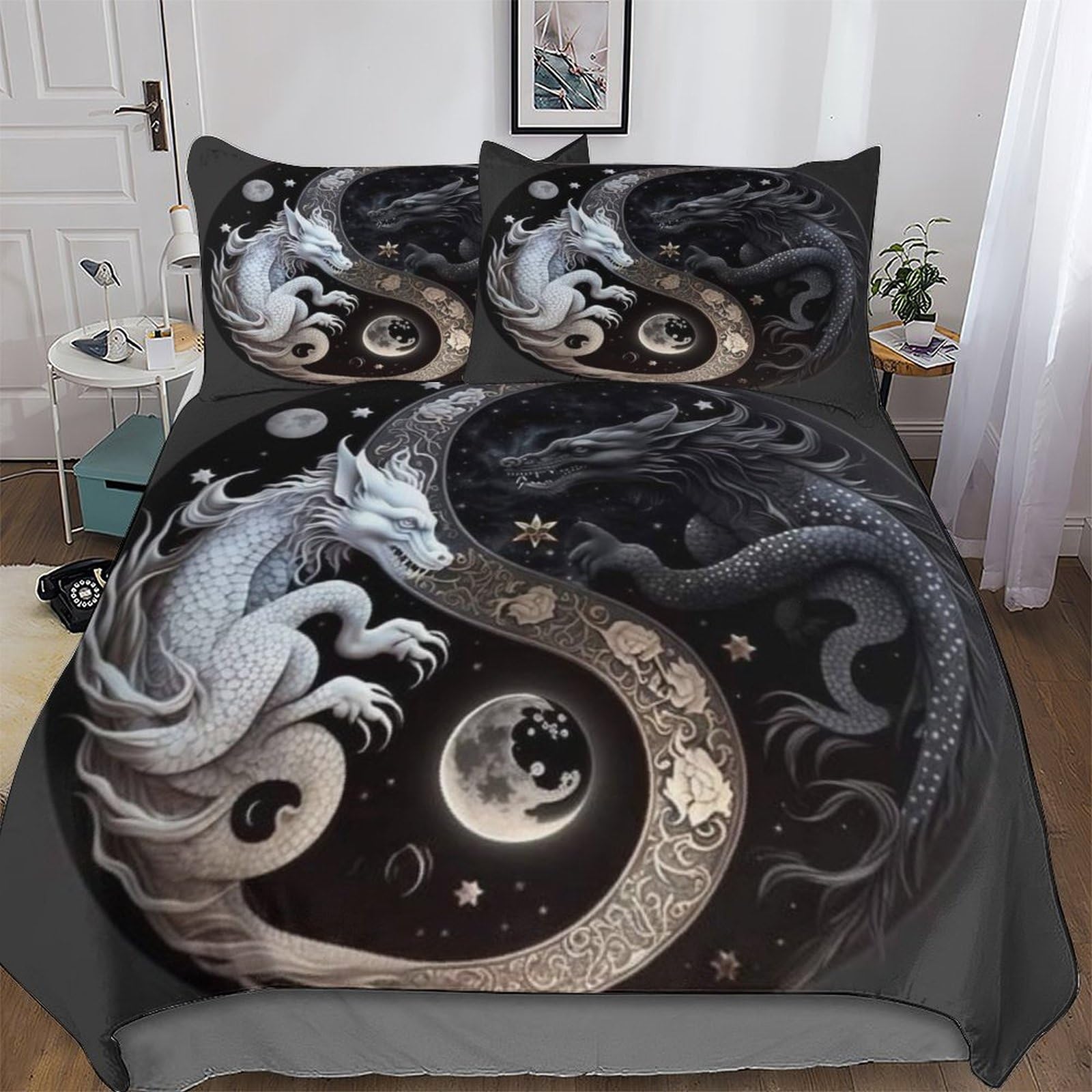 Housse de couette dragon hypoallergique pour un sommeil sain en grand lit