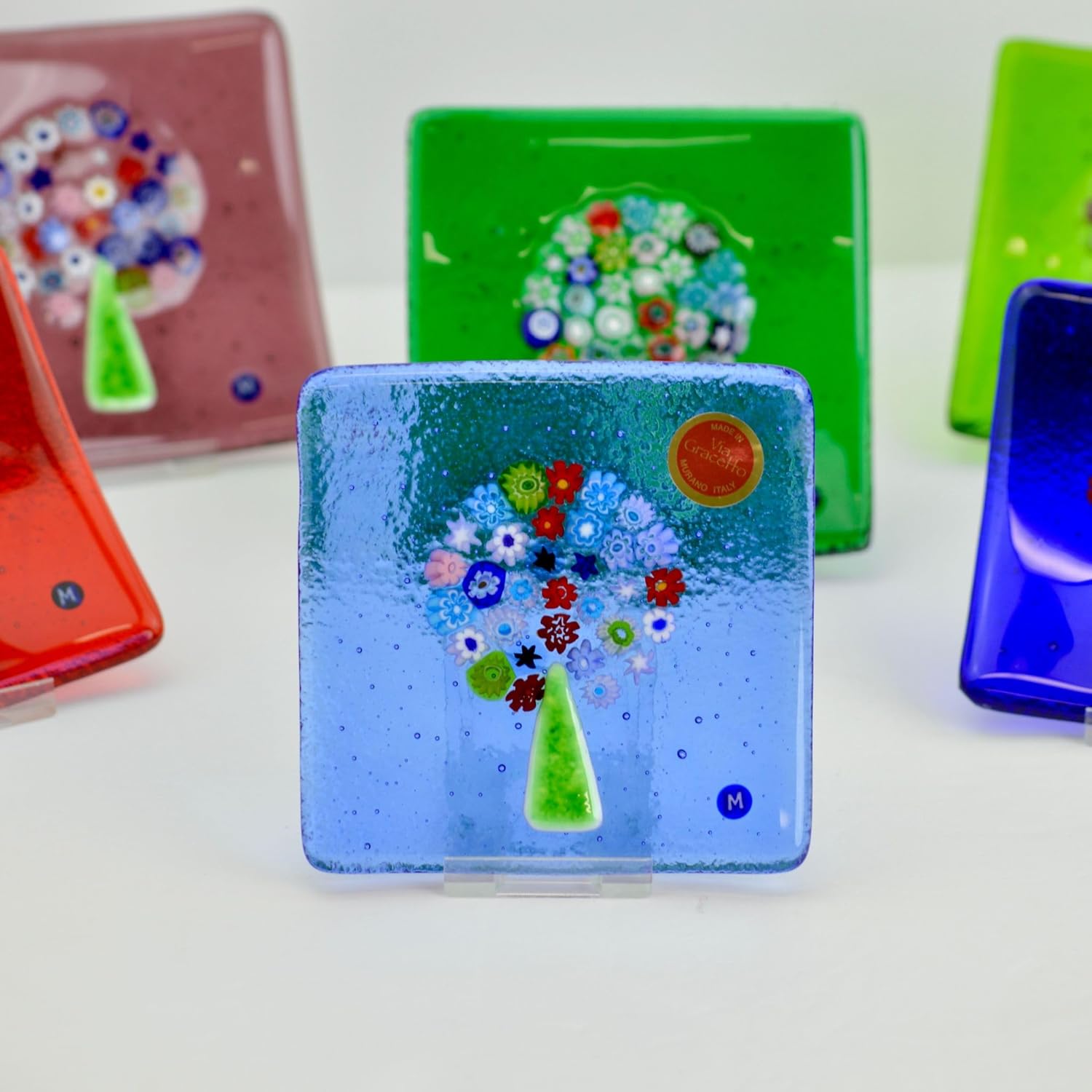 MY ITALIAN DÉCOR Murano Glass Tree of Life Flat Dish, Decorative Dish, Jewelry Tray, Jewelry Holder, Made in Italy (Sky Blue)