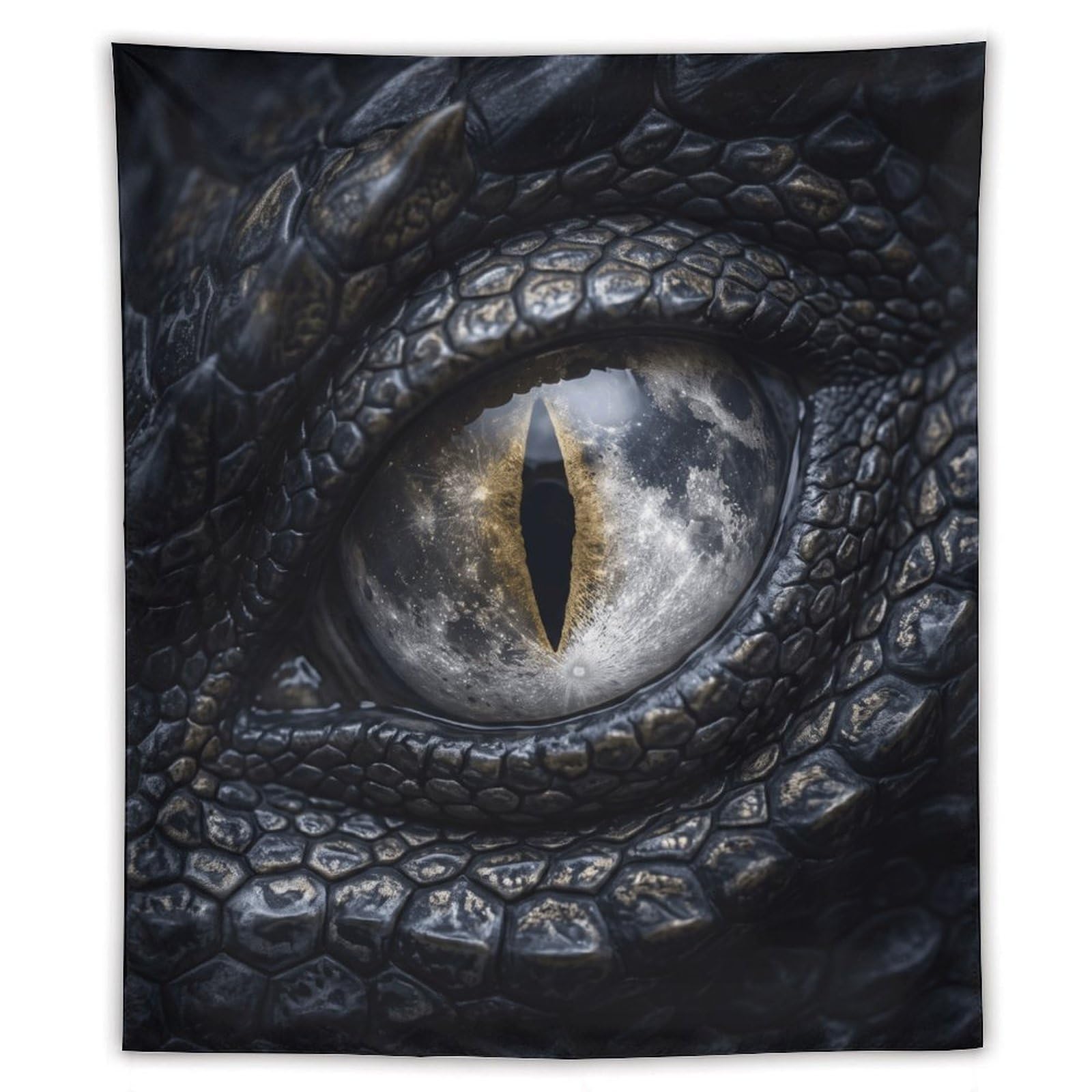 H3B8U2Y5 Moonlit Dragon Eye Wall Tapestry, Surrealist, Celestial Glow