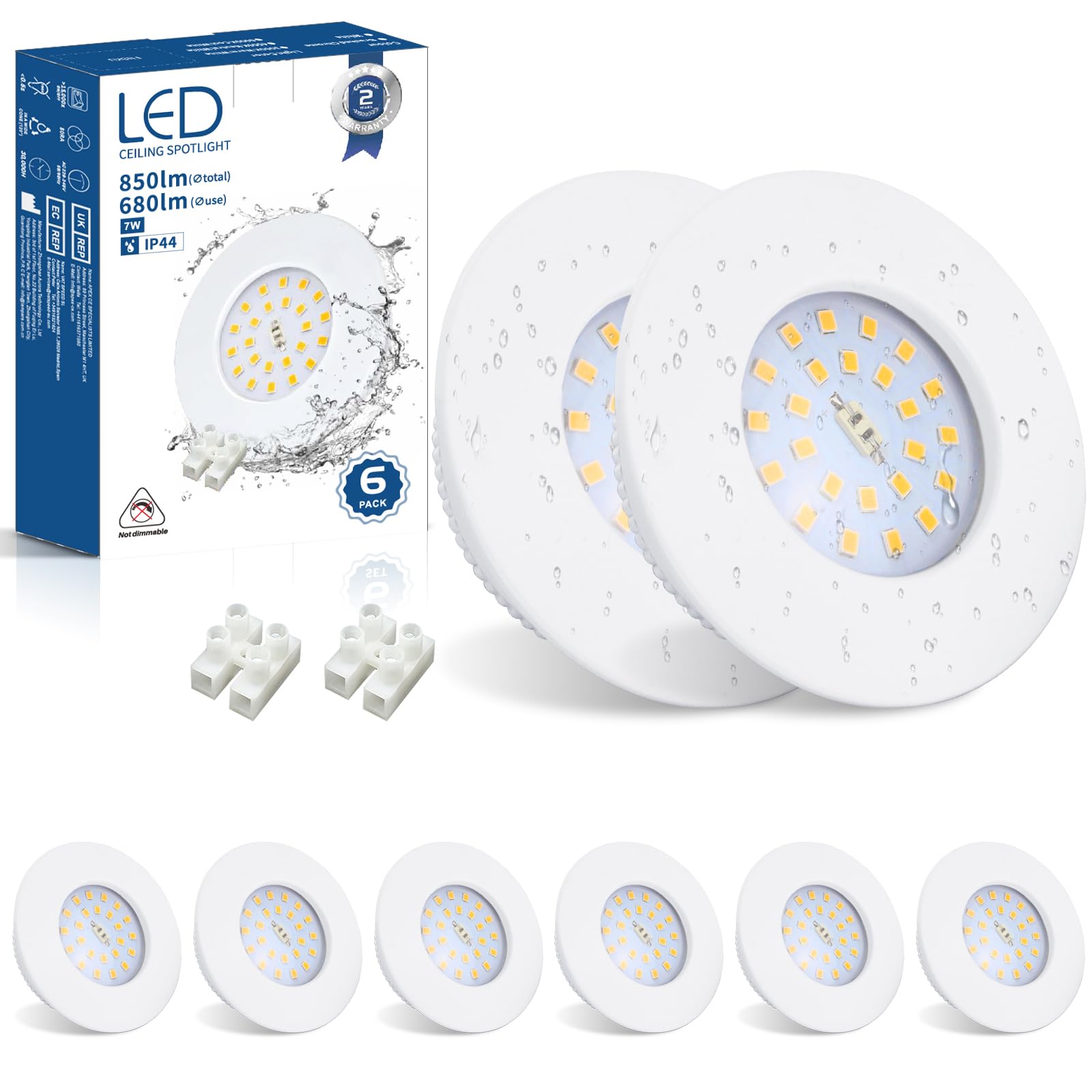 Allesgute 6er Led Einbaustrahler 230V 68mm 7W Led Spots IP44 | Ultra Flach Einbauleuchten Weiß Einbauspots Deckenspots 4500K Neutralweiß 850LM für Badezimmer Küche Wohnzimmer