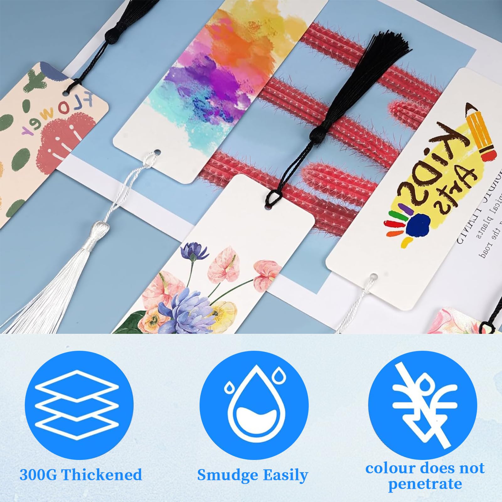 Segnalibri Vuoti Per Personalizzazione - 50 Pezzi Con Nappine, Carta Acquerello 300g - Foto 4