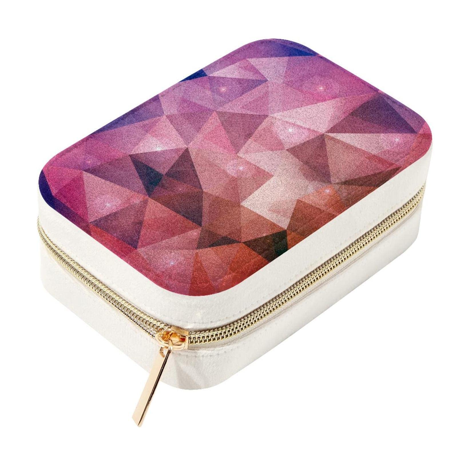 Boîte à bijoux en velours rose avec miroir et fermeture éclair solide