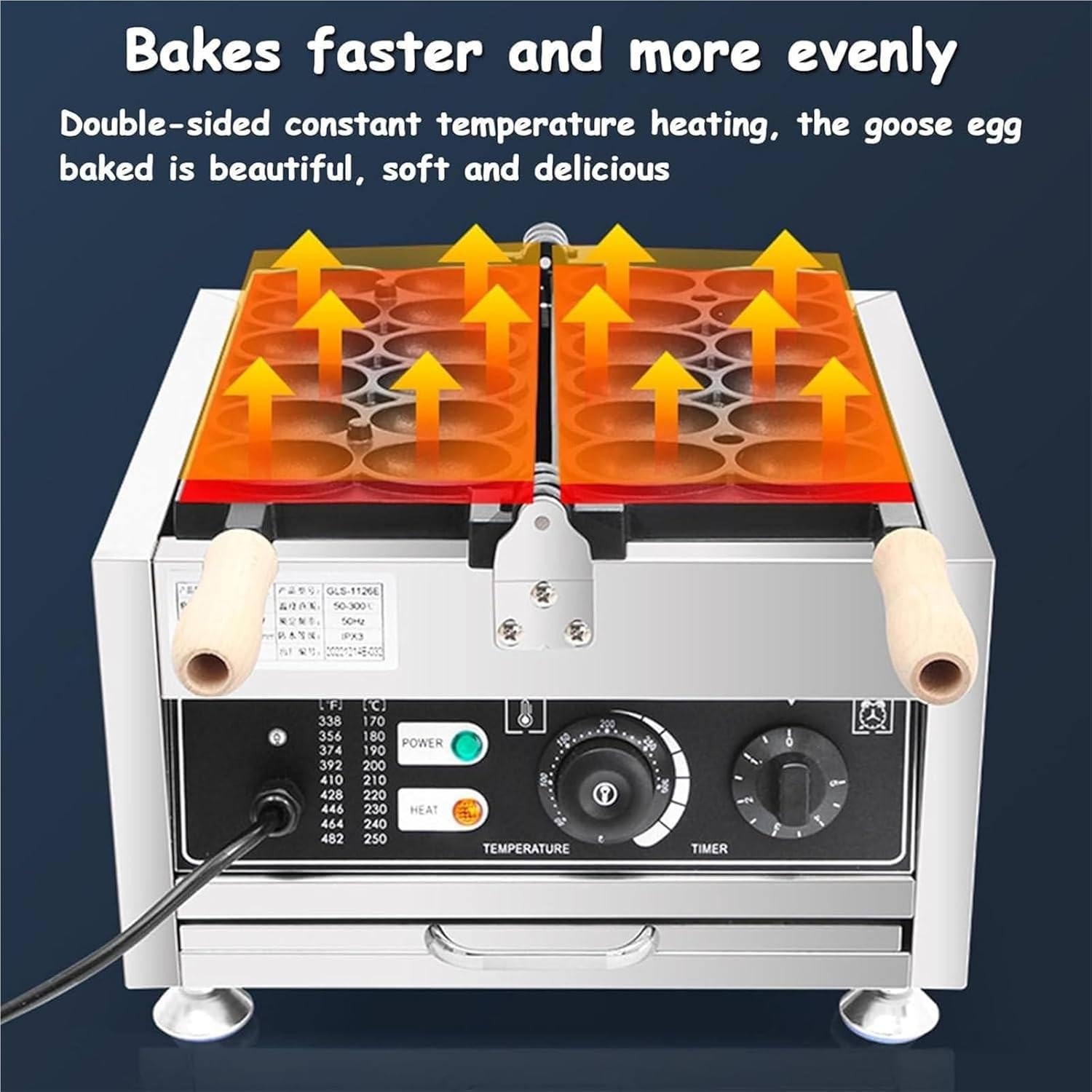 Comercial Gofrera Comercial, MáQuina para Hacer Gofres con Forma de Bola Antiadherente de 1500 W, con Control de Tiempo y Temperatura, para Aperitivos en la Cocina del Hogar