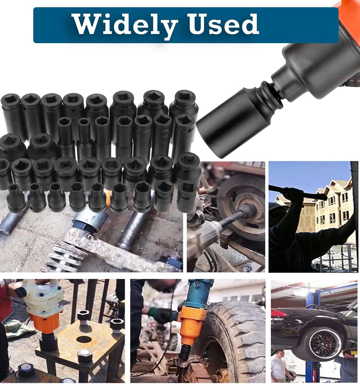 Impact Socket Set 1/2 Inch Large Impact Sockets 1/2 Inch Drive Socket Set Metric 8-32mm Sockets Set with Storage Case Heavy Duty (35pcs 1/2 inch Socket Set)