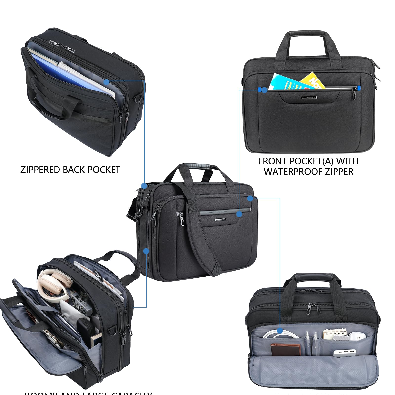 VANKEAN Valigetta per laptop di alta qualità, adatta per laptop fino a 17,3 pollici, borsa a tracolla estensibile e idrorepellente per uomini e donne