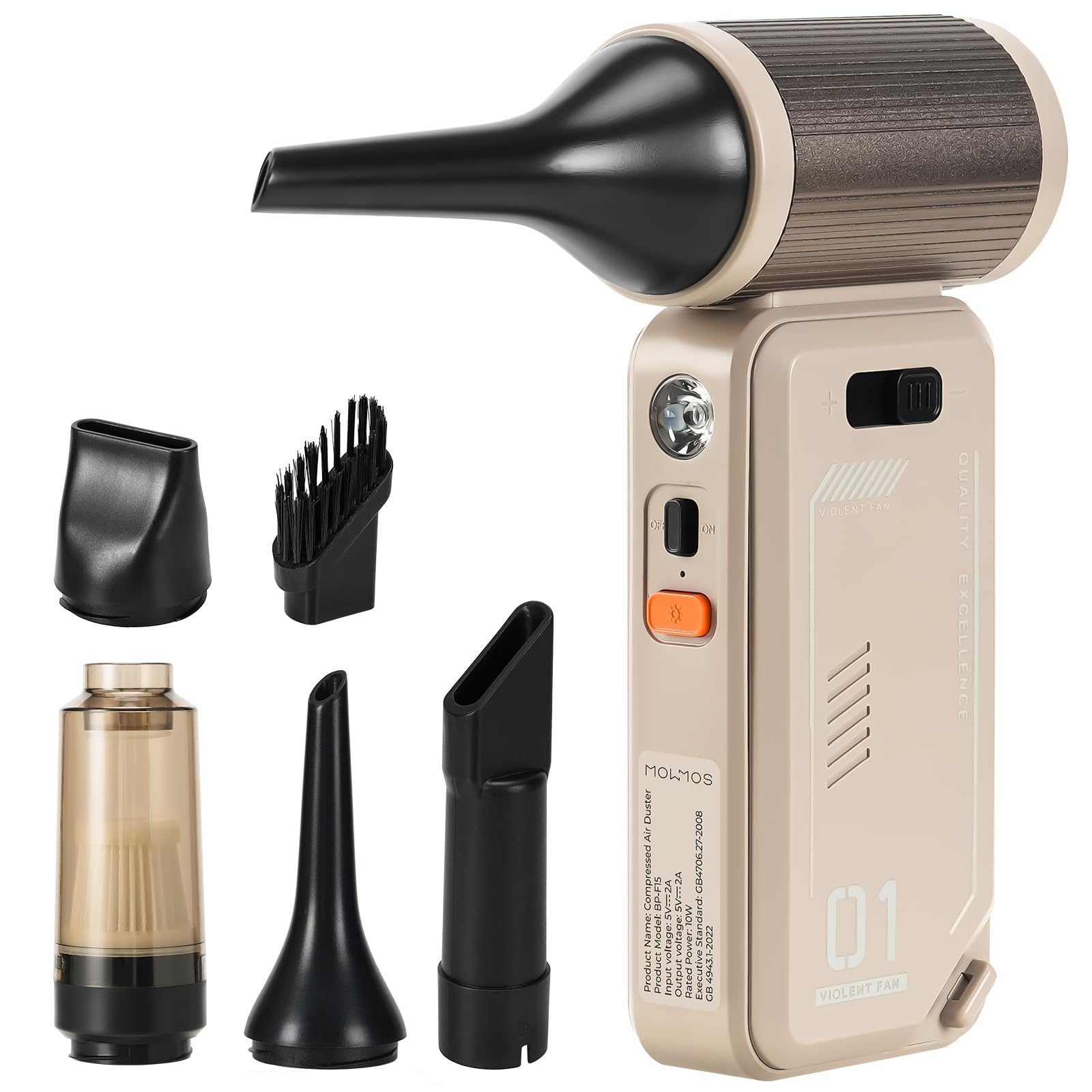Compressed Air Duster - 130000RPM Rechargeable Electric Cordless Blower, Built-in Cable Power Bank, Vacuum Cleaner with Stepless Speed for Computer Keyboard, Car, Home and Outdoor - Camel-picture-53