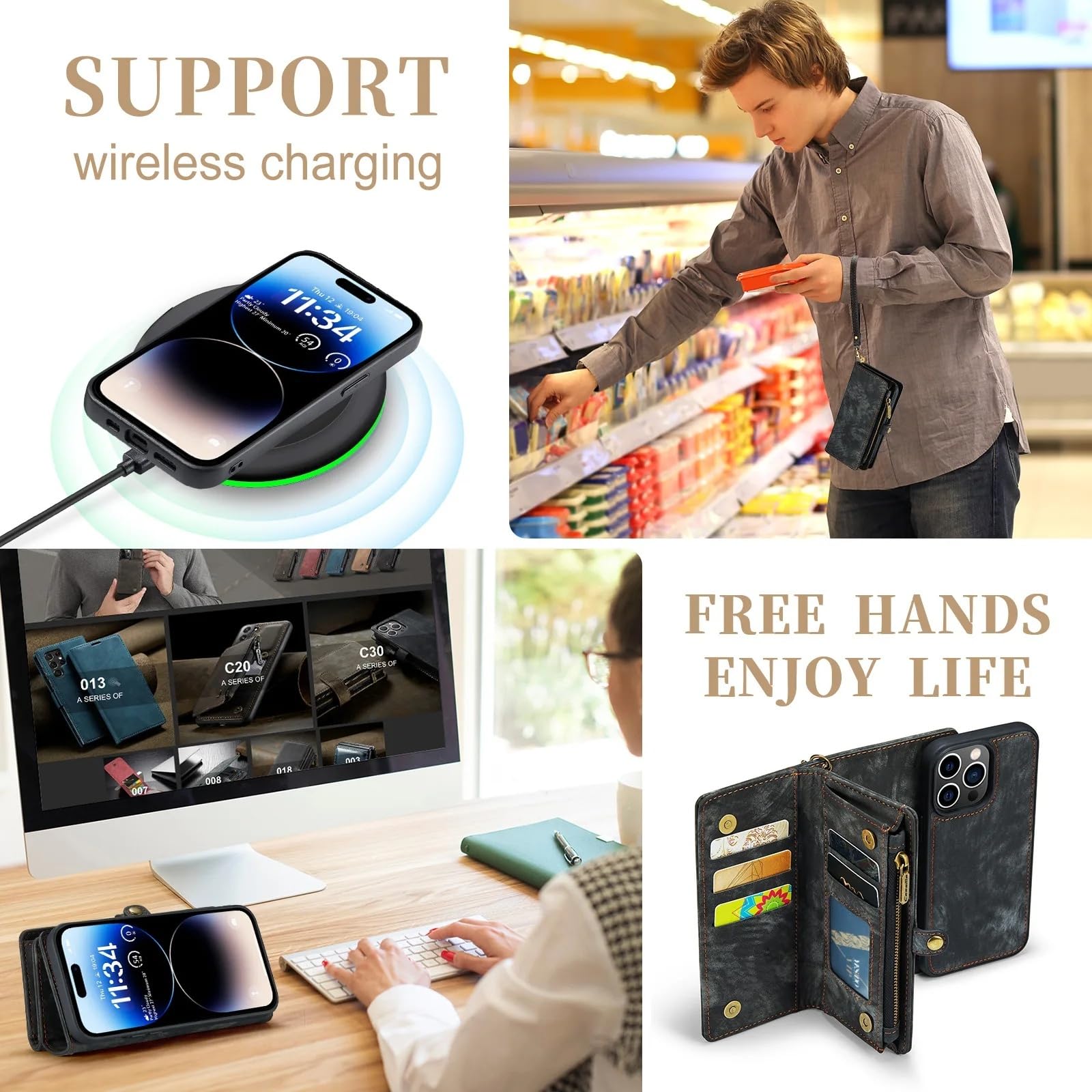 Etui na telefon z portfelem do Galaxy S26 S25 S24 S23 S22 S21 S20 S10 Ultra Plus, etui na karty, skórzane, odpinane, zapinane na zamek magnetyczny (do Galaxy S20 FE/zielone)
