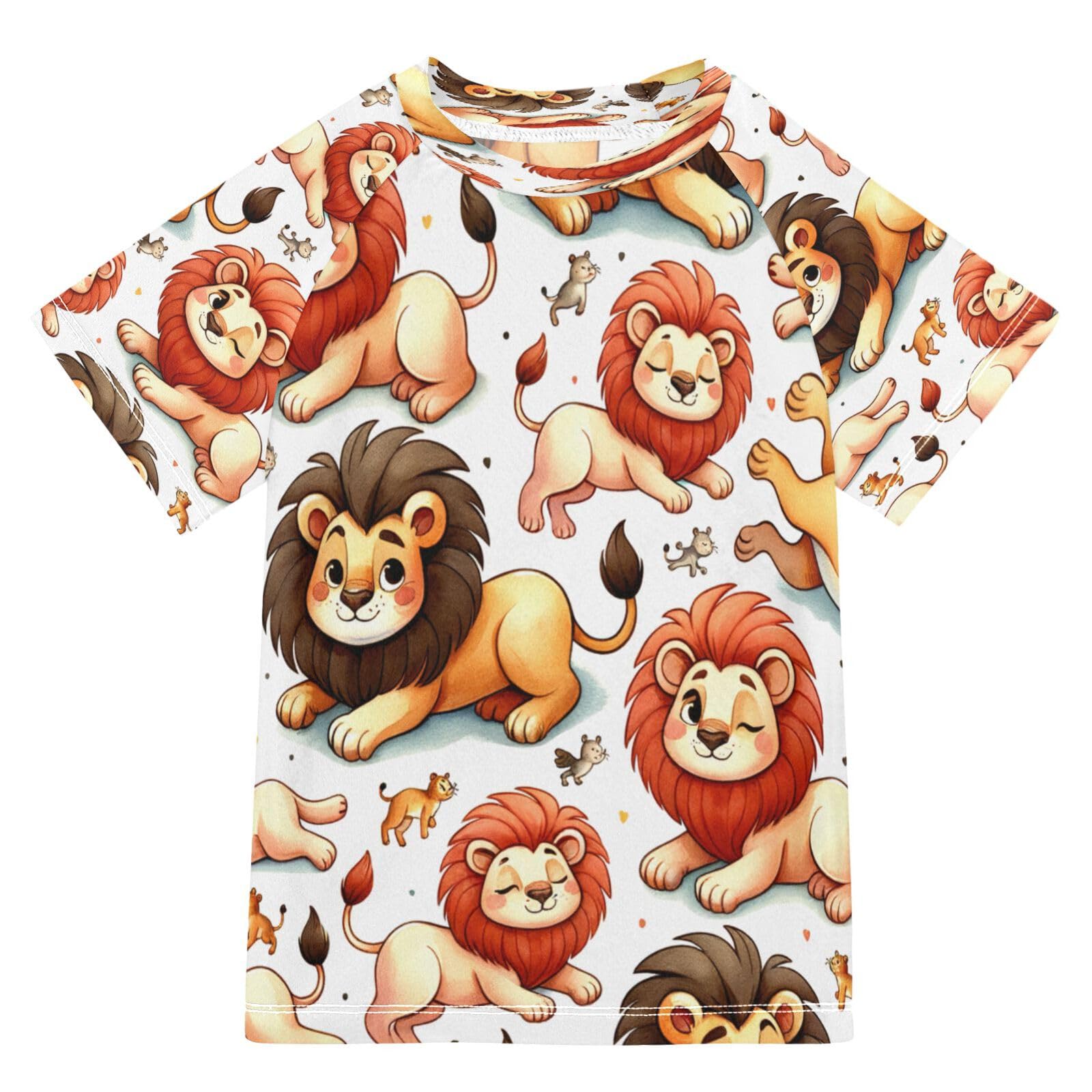 MNSRUU Toddler Boy Rash Guard Short Sleeve Swim Shirt Lion Print Rashguard 3T Beach Shirts Quick Dry,19