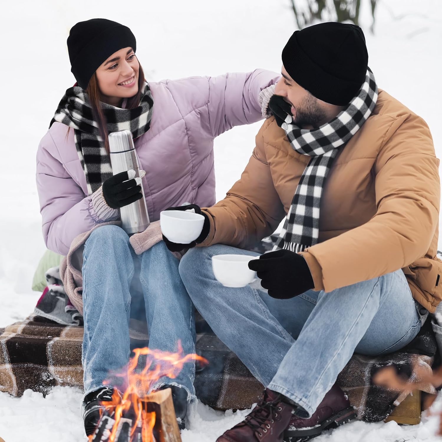 90 Pcs Hats Scarves Gloves Supplies Bulk Winter Beanie Hats Black Grey Grids Scarves Touchscreen Gloves Gift - Image 6