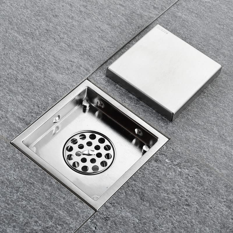 Piletta Doccia A Pavimento Scarico a pavimento nero Inserto for piastrelle 11/15 cm doccia quadrato Scolapiatti da cucina Acciaio inossidabile(Black 04,110mm)