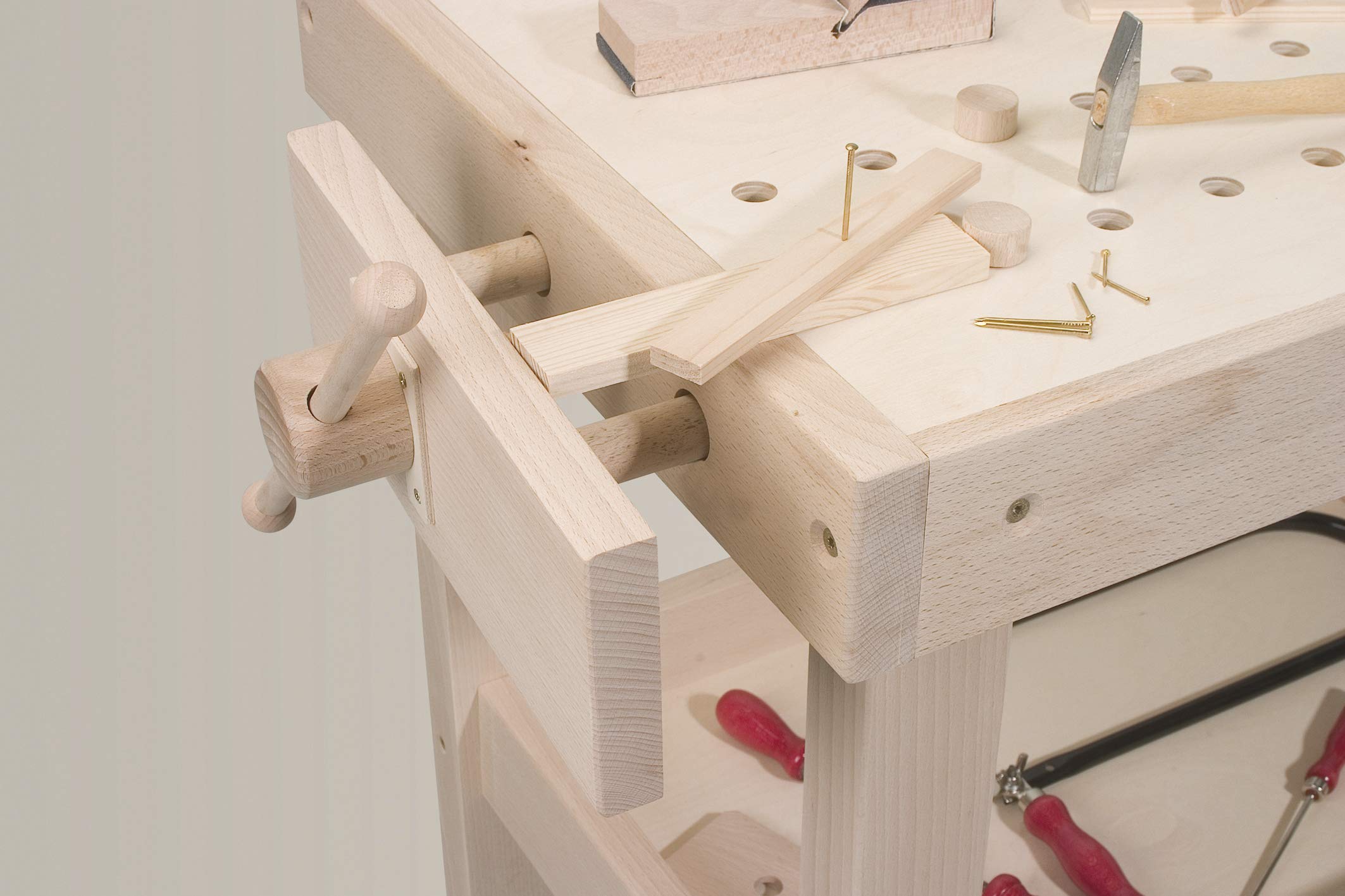 Pebaro 490 Qualitativ hochwertige Werkbank aus Vollholz Natur, höhenverstellbar von 66 bis 73 cm, Tischgröße 47x69 cm, hohe Standsicherheit, perfekt für Bastler und kleine Handwerker, Geschenkidee
