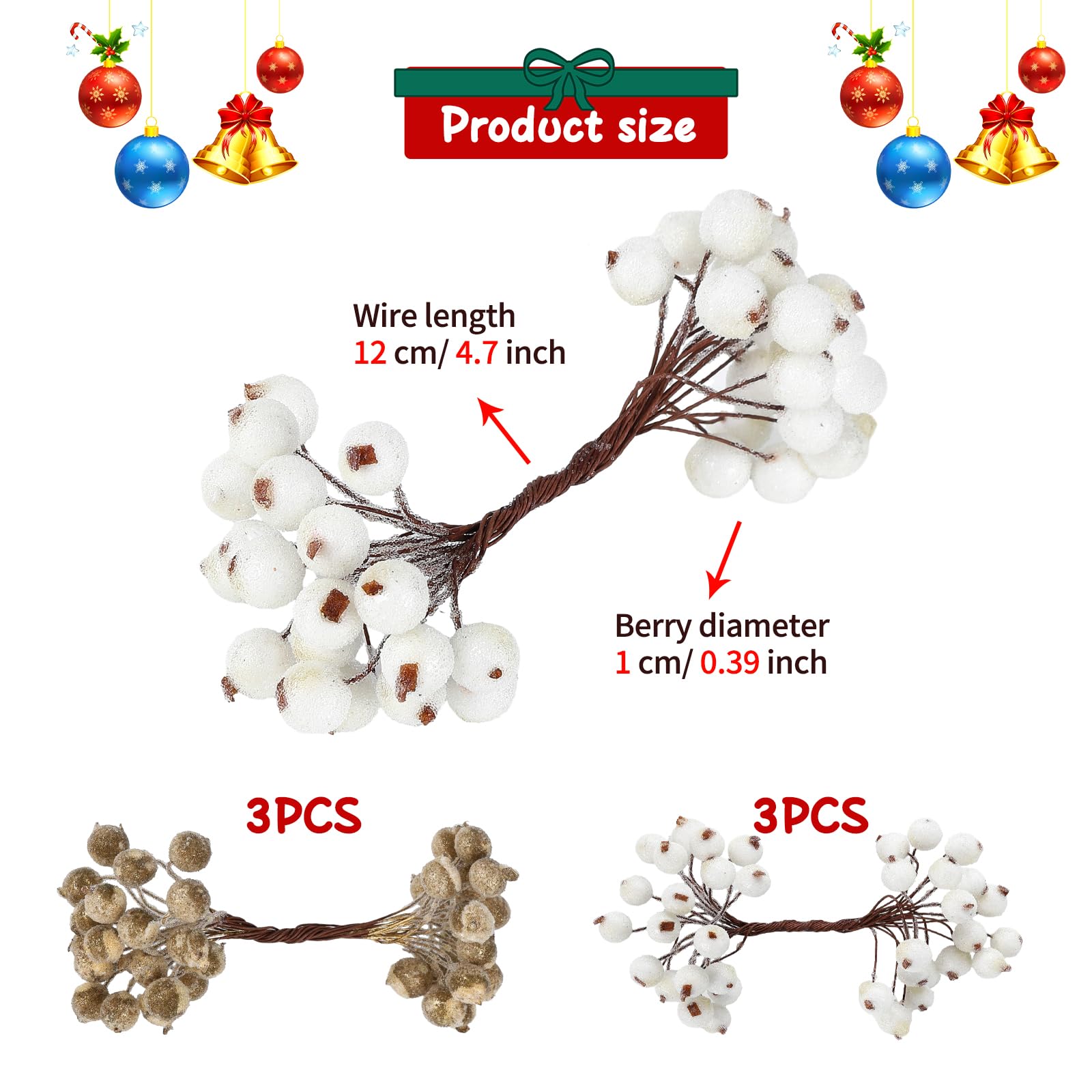 240 Baies Artificielles Givrées Pour Déco Noël - 12mm, Rouge/or/argent - 6 Grappes Pour Couronnes, Guirlandes, Sapin