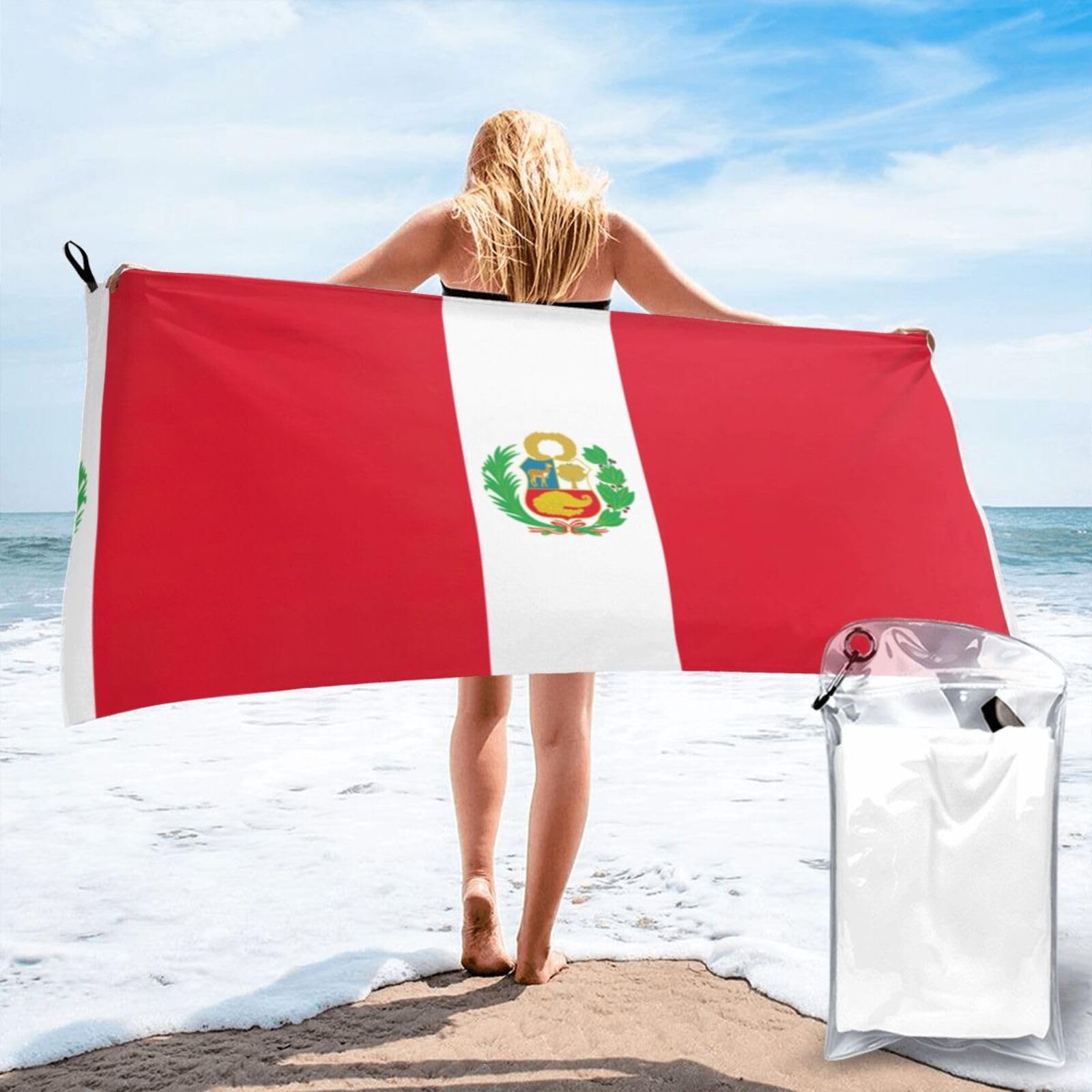 DIEzig Flag Of Peru Print Beach Towel Fast Dry Thin For Holiday Vacation Cruise Gym Swimmers