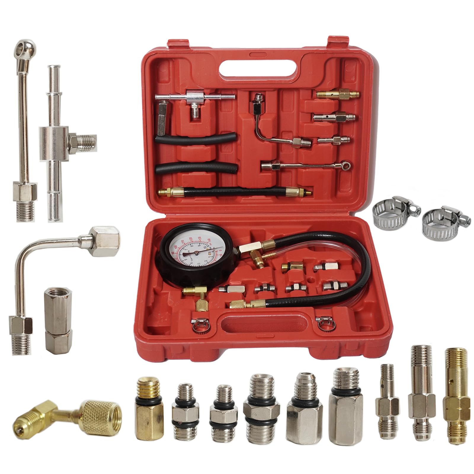 TU-114 Kit Medidor Presión Combustible, Manómetro Doble Escala 0-140 PSI Medidor Universal Presión Bomba Inyección Combustible para Auto Camión Coche Motocicleta ect.