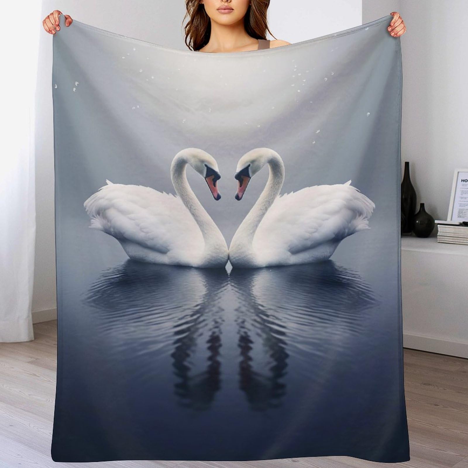 Couverture polaire cygne thermique et douce pour améliorer le sommeil 130x150cm