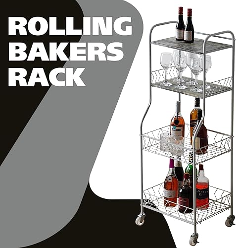 Miniatura 3 de Kings Brand Furniture - Estante de cocina para panadería de 4 niveles con estantes de almacenamiento de alambre, soporte rodante para microondas con