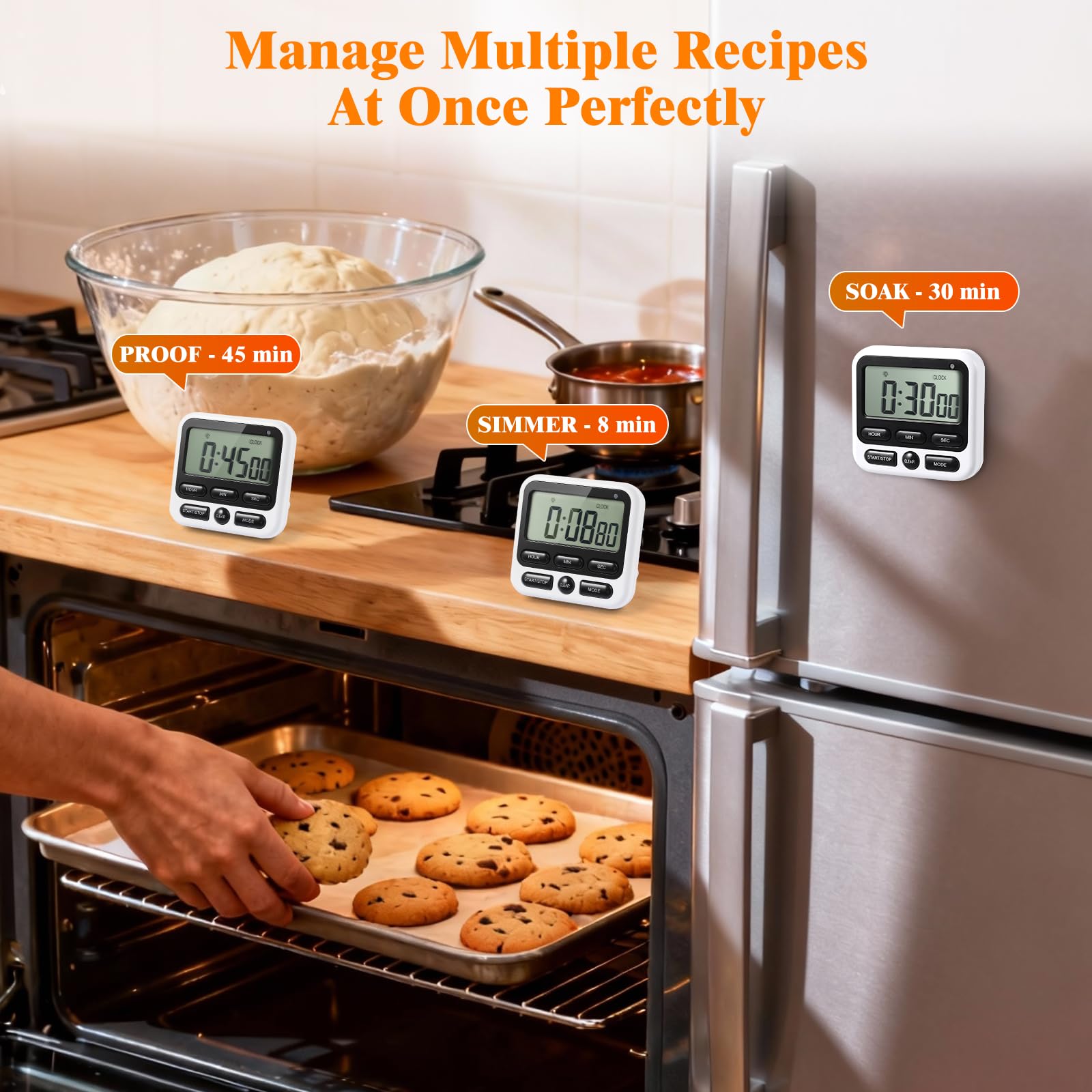 Lot de 12 minuteurs numériques silencieux, clignotants et puissants, compte haut/bas magnétique avec grand écran LCD pour la cuisine, la pâtisserie, l'enseignement