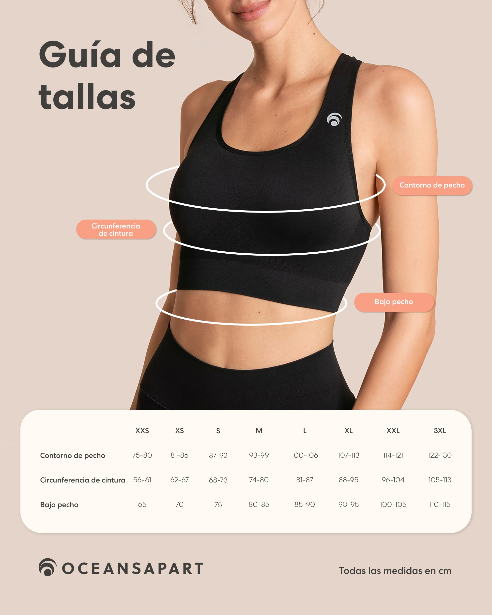 Oceansapart Beverly Sujetador Deportivo Mujer Racerback in Costuras - Sujetador sin Aros Cómodo y Versátil - Top Deportivo Mujer para Yoga, Pilates y Más Tallas XXS-XXL
