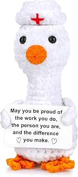 JoycuFF Nurse Gifts, Mini Positive Emotional Crochet Goose for Nurse | Thank You Nurses Day Handmade Goose Positive Support Gifts for Nurses