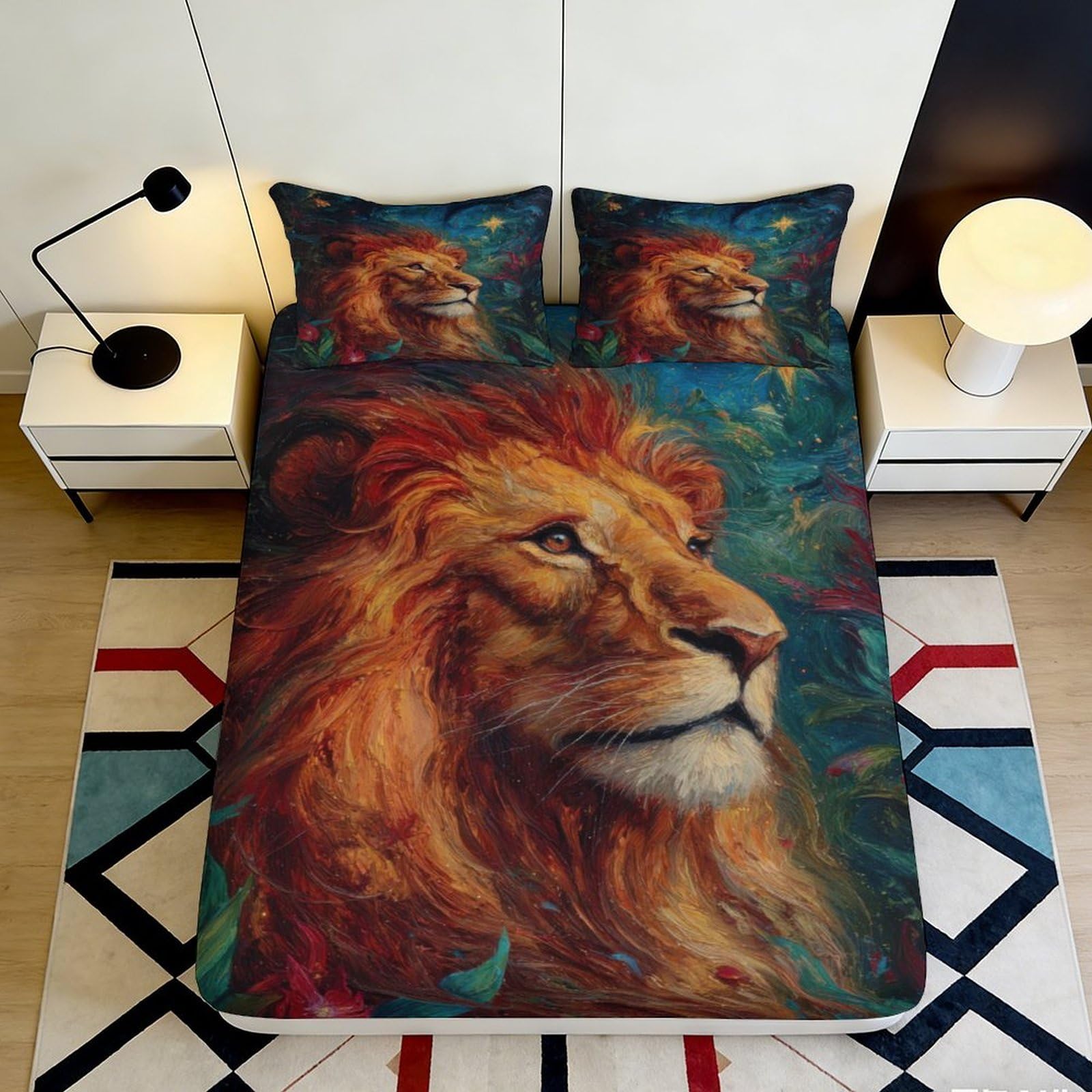 Pnayamiorkfel Style-1 3D Printed Majestic Lion Fitted Sheet Microfiber Soft Durable Wild Jungle Bed Cover For Bedroom Guest Room Home Decor 90X200x25cm