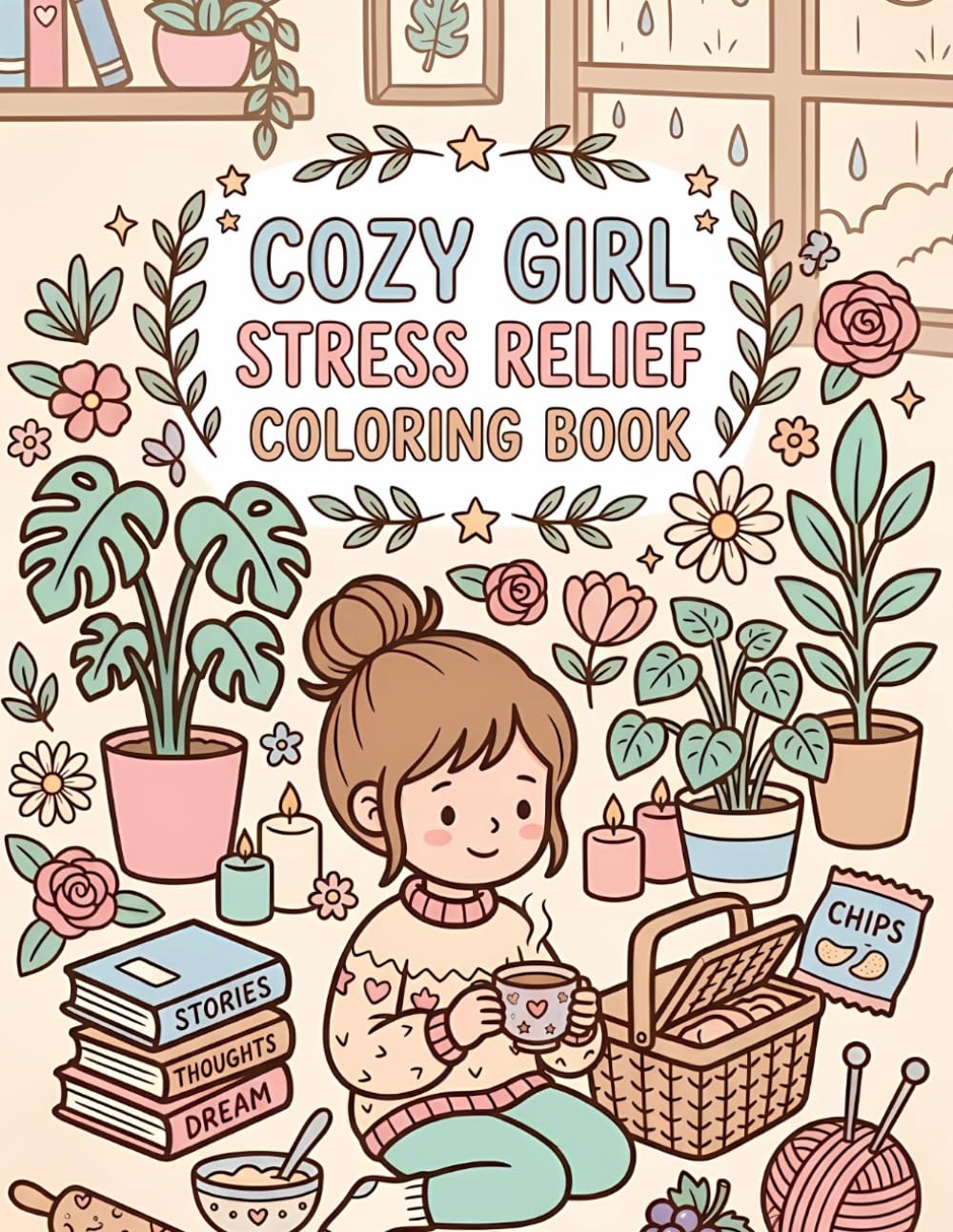 Cozy Girl Stress Relief Coloring Book: Bold and Easy Cute Cozy Pages for Relaxation | Simple Hygge Coloring Book for Teens & Adults