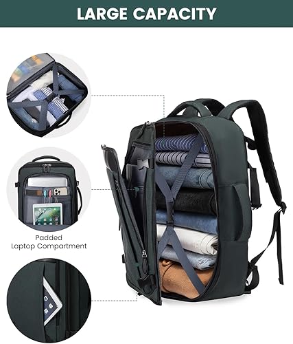 Miniatura 2 de LOVEVOOK Mochila de transporte grande de 45 litros para mujeres y hombres, aprobada por aerolíneas, mochilas de maleta grande expandible con 4 cubos