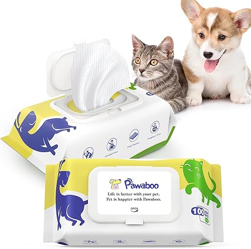 Pawaboo Toallitas para perros para patas y traseros, toallitas hipoalergénicas sin perfume para perros y gatos, toallitas suaves y gruesas para