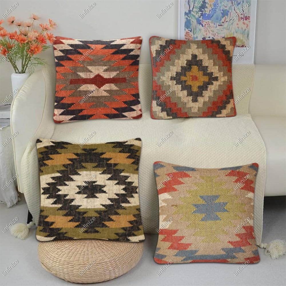Housse de coussin ethnique en jute et laine : l'artisanat bohème chic pour votre salon