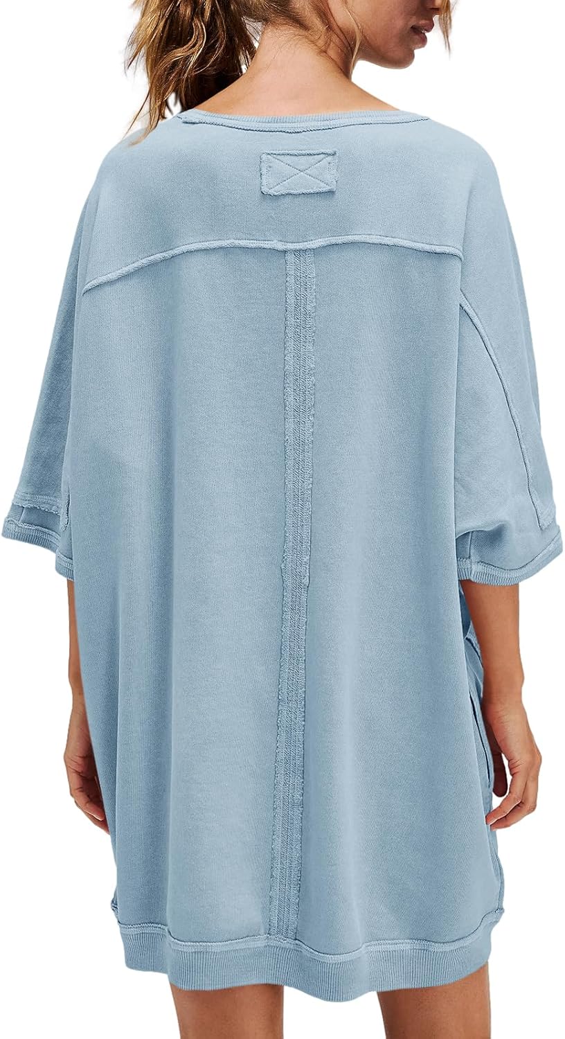 Nirovien Women's Oversized Sweatshirt Dress 3/4 Sleeve Crewneck Tunic Sweatshirts Casual Long Pullover with Pockets - Image 2