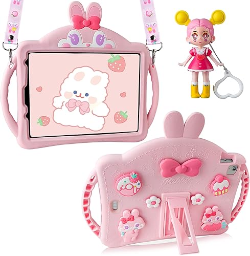 Funda para iPad Air de 54 generación, iPad Pro de 11 pulgadas con correas de hombro para muñecas, funda de silicona suave de conejo para tableta